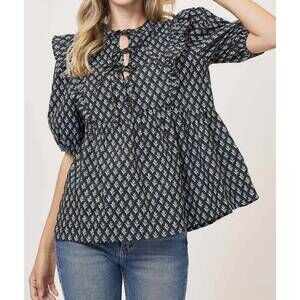 NEW UMGEE aleshia abstract front tie top in wildflowers